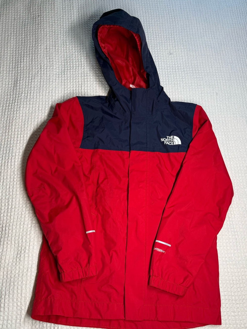 The North Face Kids Red and Navy Hooded Rain Jacket